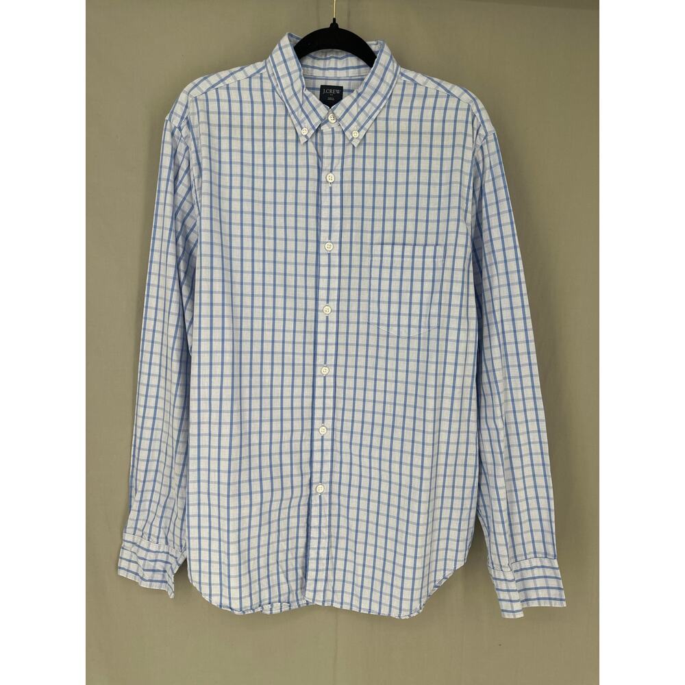 J Crew Shirt Mens Large Blue Plaid Button Down Cotton Pocket Casual Long Sleeve